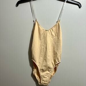 Capezio Tan Bodysuit Size M Nude Clear Straps (360)